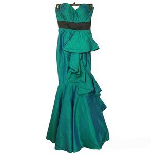 Jovani Iridescent Blue Green Ruffled Pleated Full Length Mermaid Gown Flaw